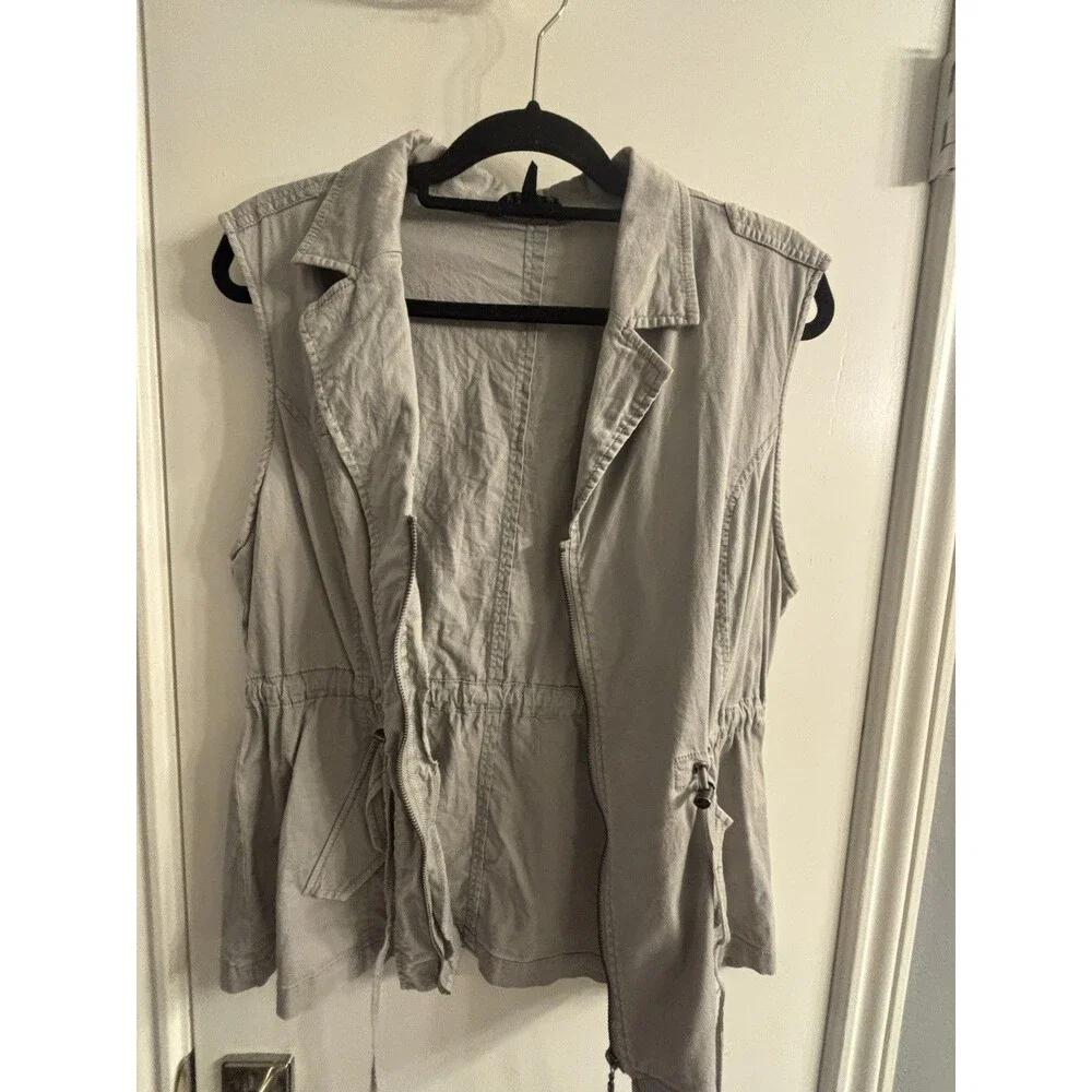 Baccini Beige Utility Safari Vest XL Zip Front Drawstring Waist Cargo‎ Pockets